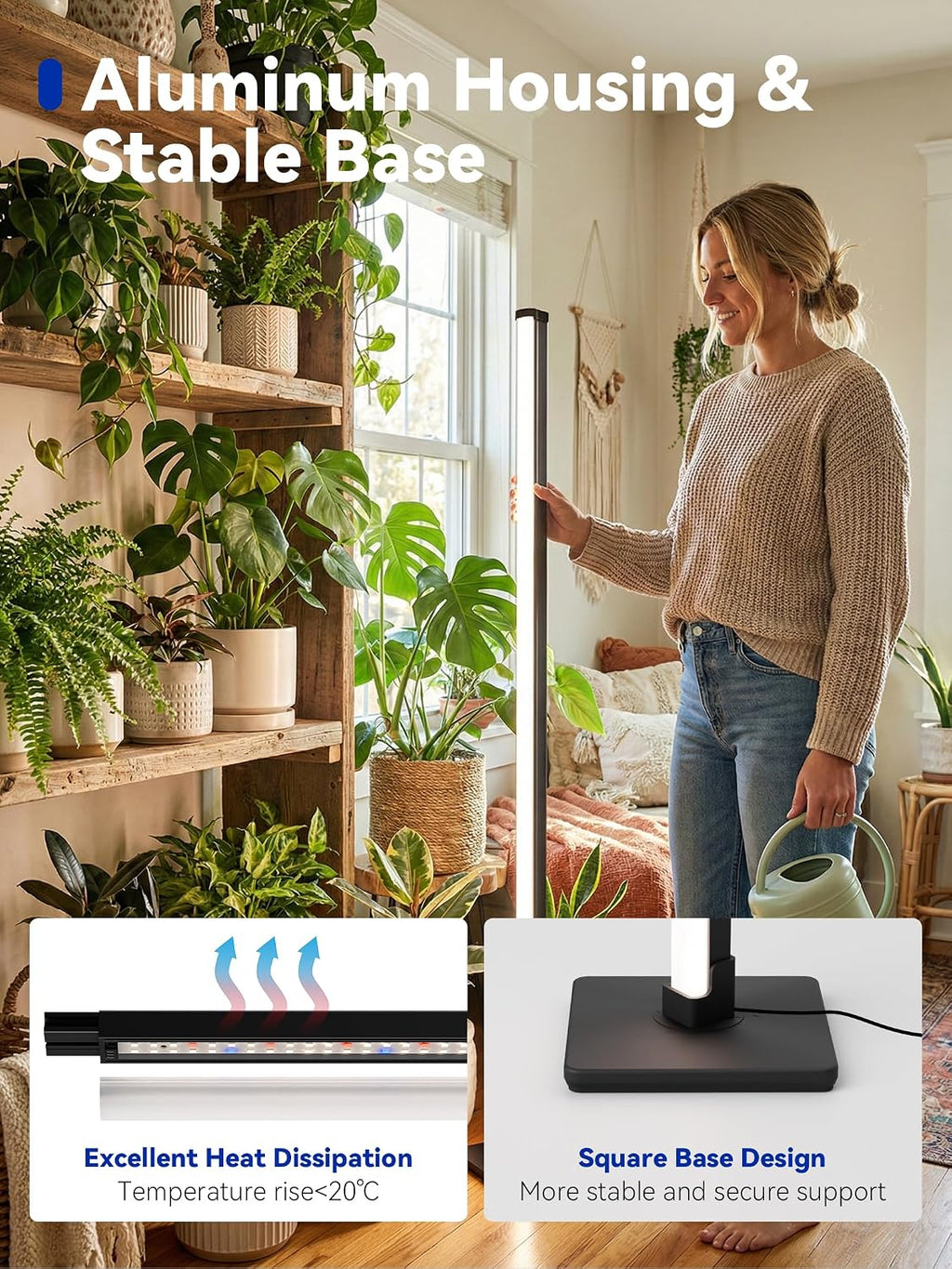 Vertical Grow Light for Indoor Plants, 60in LED Standing Lamp | 36W Full Spectrum Plant Lights with Auto Timer, 268
