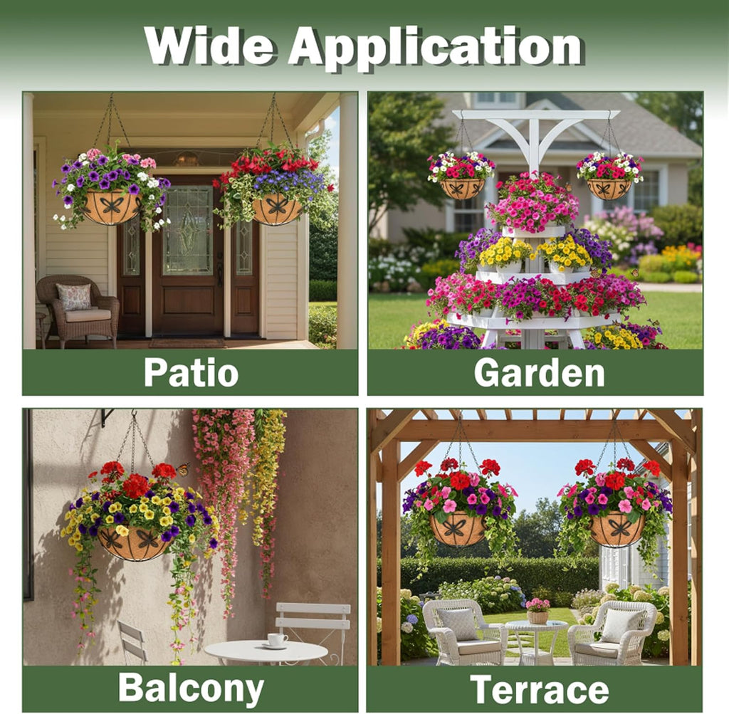 4 Pack 14 Inch Hanging Baskets for Plants Outdoor Metal Hanging Planter Basket with Coco Coir Liner Hanging Flower