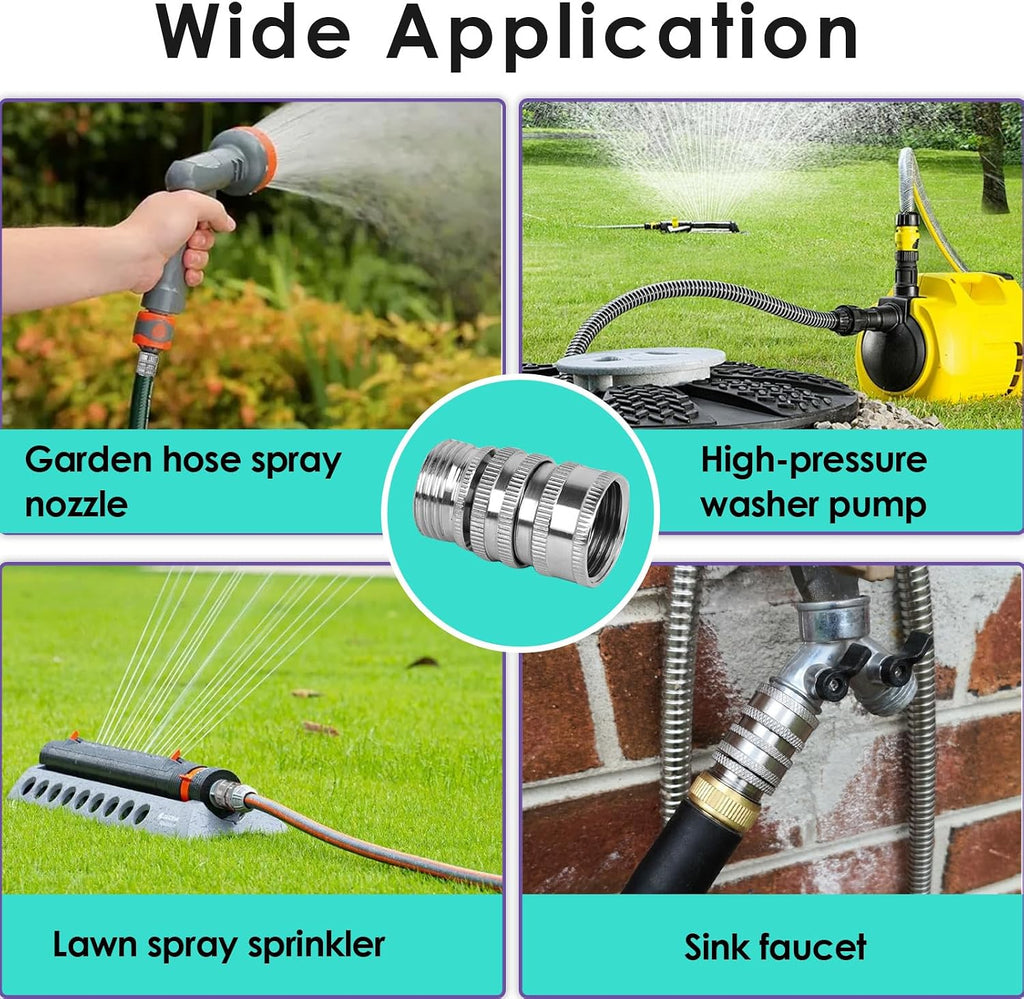 5 Set 3/4 Inch Stainless Steel Garden Hose Quick Connect Fittings Kit | 3/4 Inch GHT Water Hose Fittings, Quick Release