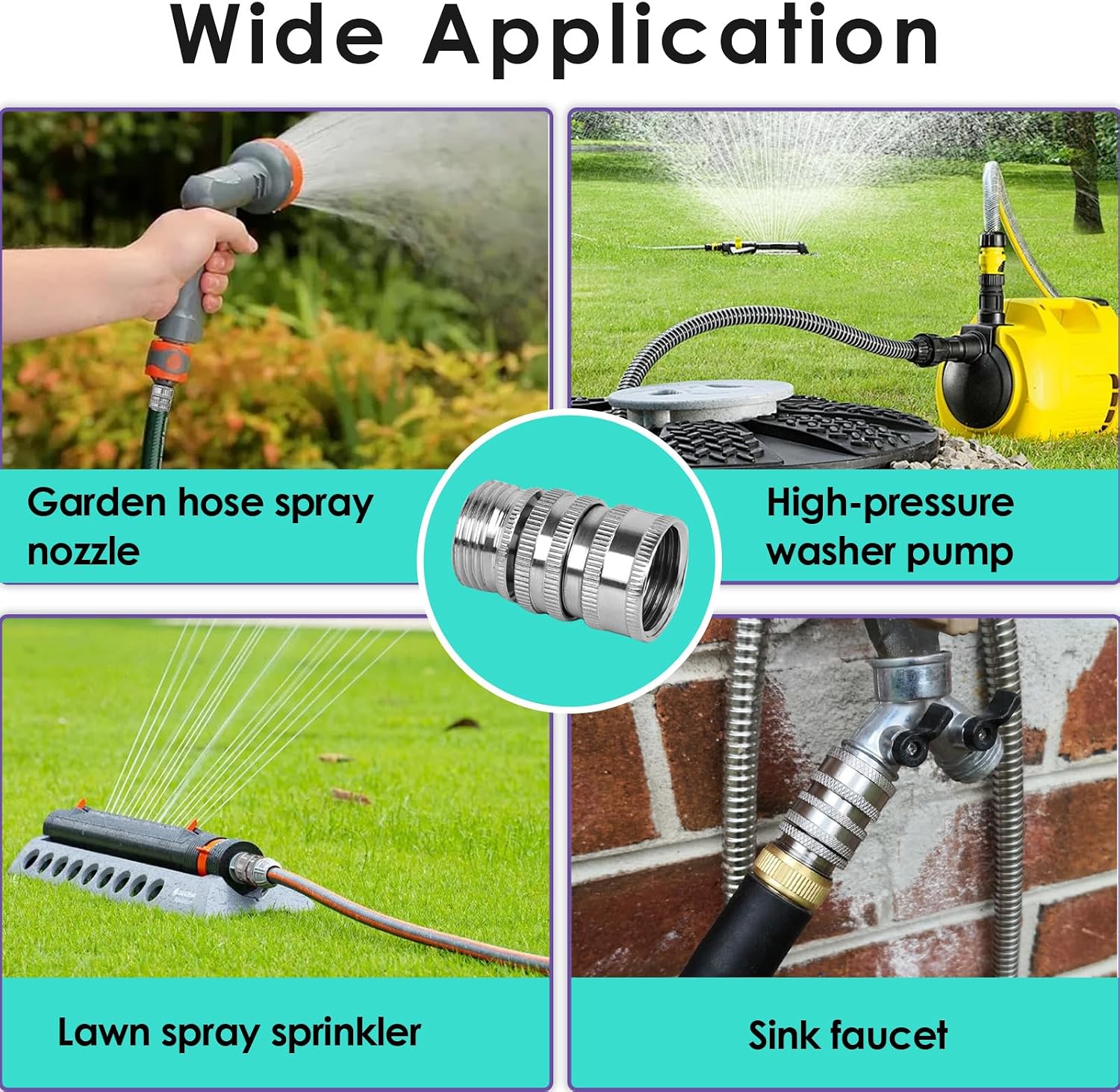 5 Set 3/4 Inch Stainless Steel Garden Hose Quick Connect Fittings Kit | 3/4 Inch GHT Water Hose Fittings, Quick Release