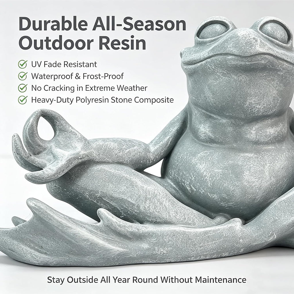 Teaeeno Meditating Yoga Frog Garden Statue, Zen Meditation Frog Figurine with Stone Finish, 13" Resin Outdoor Sculpture
