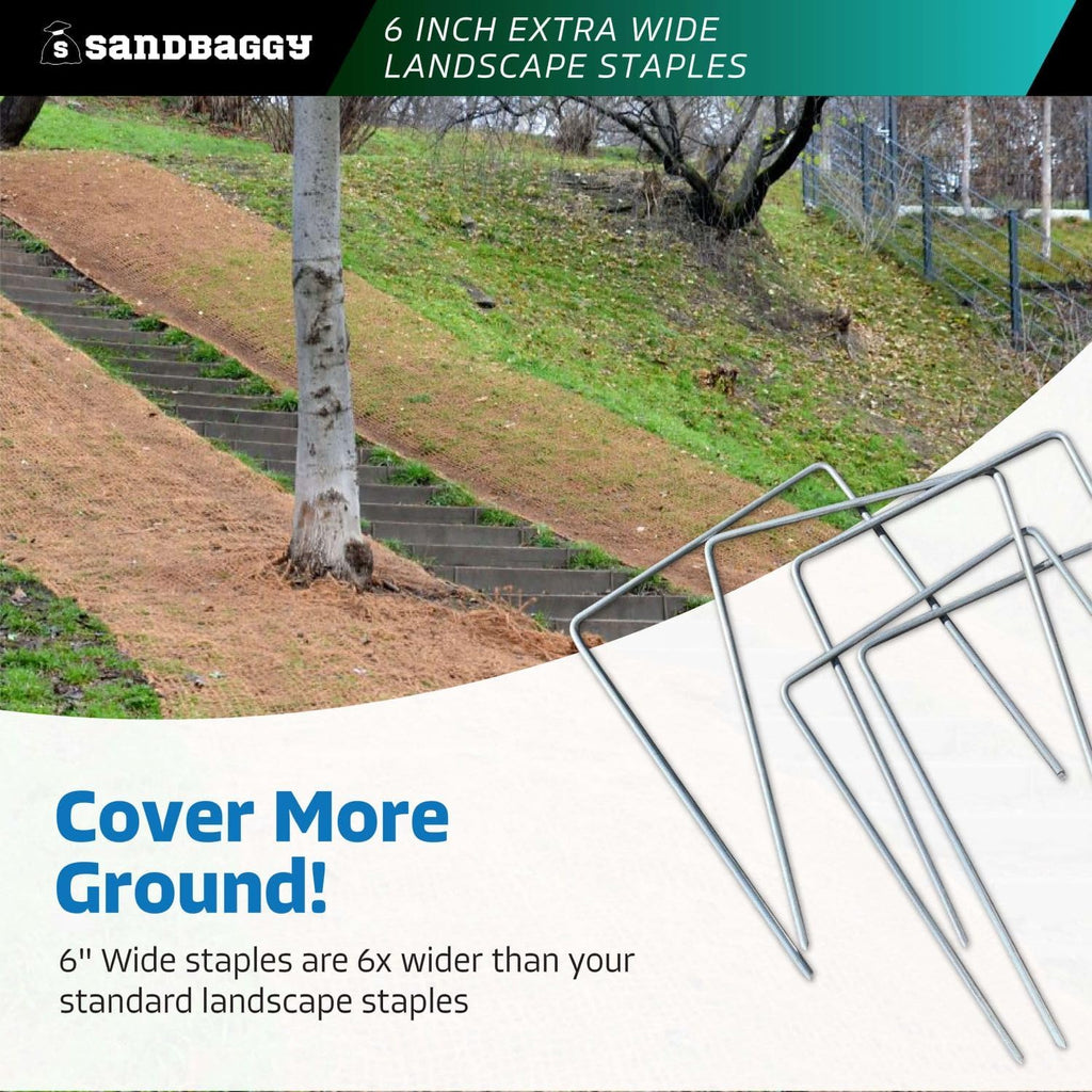 Sandbaggy 6" Wide Landscape Staples - Extra Heavy Duty: 7 Gauge Galvanized Steel - Hold Down Pipes, Landscape Fabric