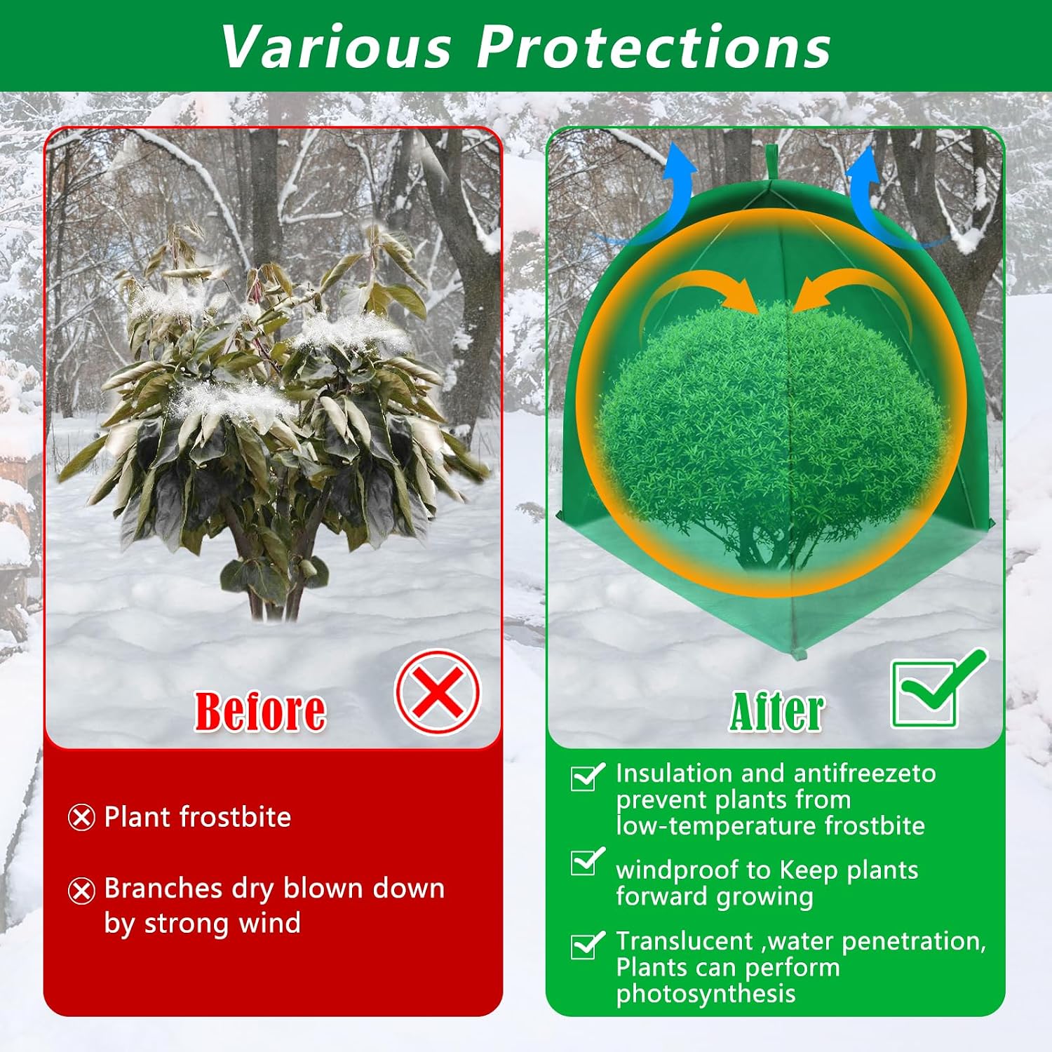 2 Pack Winter Plant Covers for Freeze Protection, 22×22×23 Inch Shrub Tent | Shrub Covers for Winter, Frost Cover with