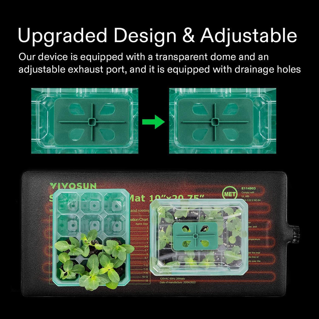 VIVOSUN 10"x20.75" Seedling Heat Mat and Digital Thermostat Combo, 6-Pack Seed Starter Trays, 72-Cell Seed Starter Kit