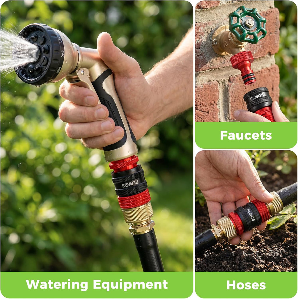 Garden Hose Quick Connectors, 3/4" GHT Heavy-Duty Aluminum Alloy Hose Fittings, Universal Leak-Proof Quick Connector