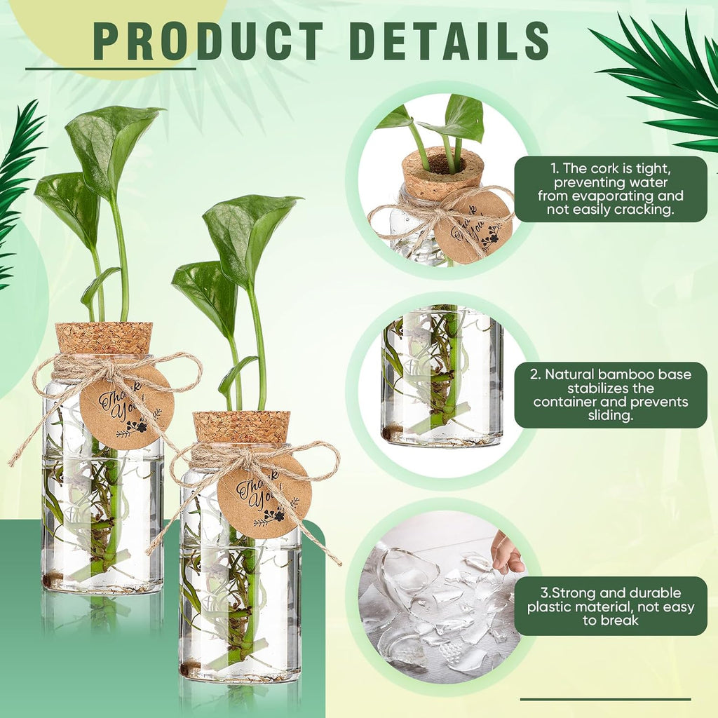 48 Pcs 3.54'' Plastic Plant Propagation Stations with Hole Lid 4oz Planter Vase Clear Propagation Jars with Thank You