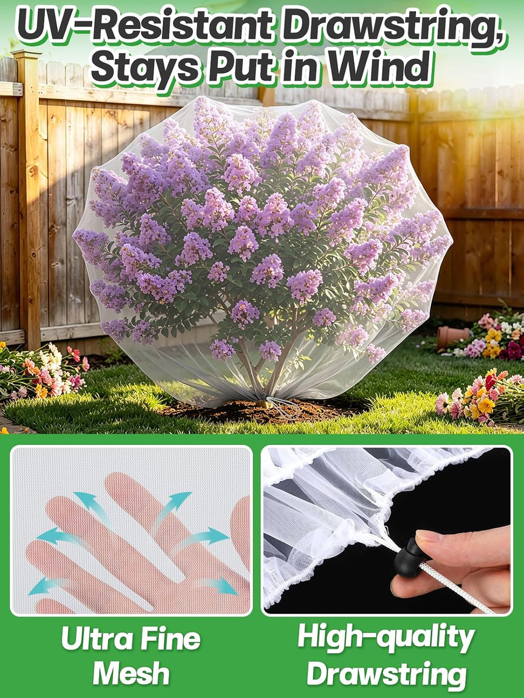 6pcs 4ft x 5ft Insect Bird Netting for Garden - Ultra-Fine Blueberry Bush Netting Cover with Drawstring for Garden