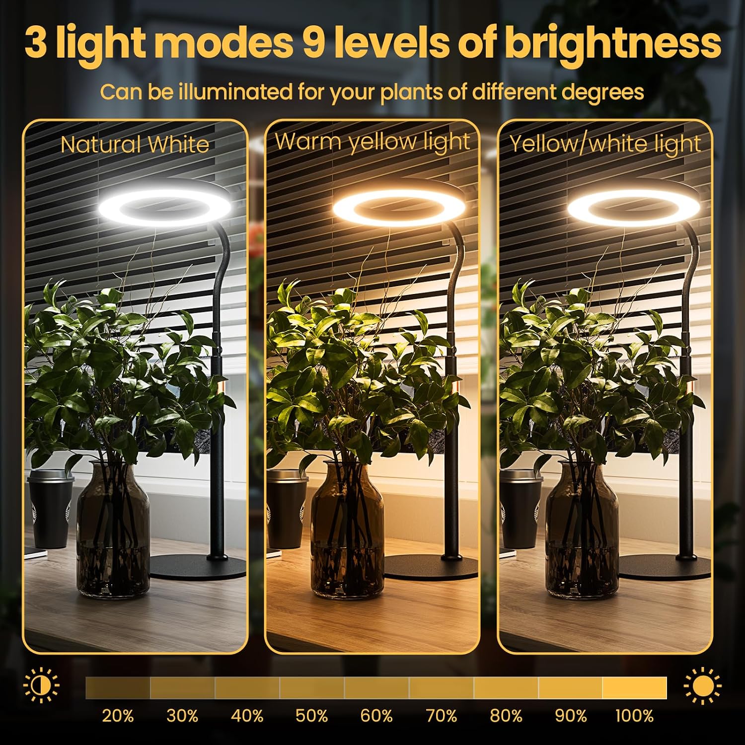 bseah Grow Light, LED Plant Light for Indoor Plants Growing, Full Spectrum Desk Grow Lamp with Pedestal, Automatic