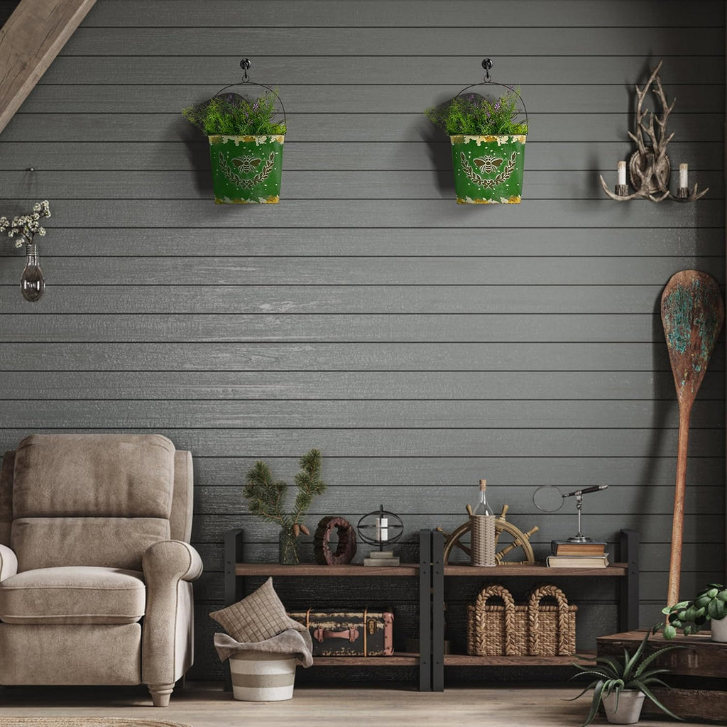 Farmhouse Wall Mount Metal Flower Pots Rustic Galvanized Bee Flower Holder Wall Hanging Pocket Planter for Indoor