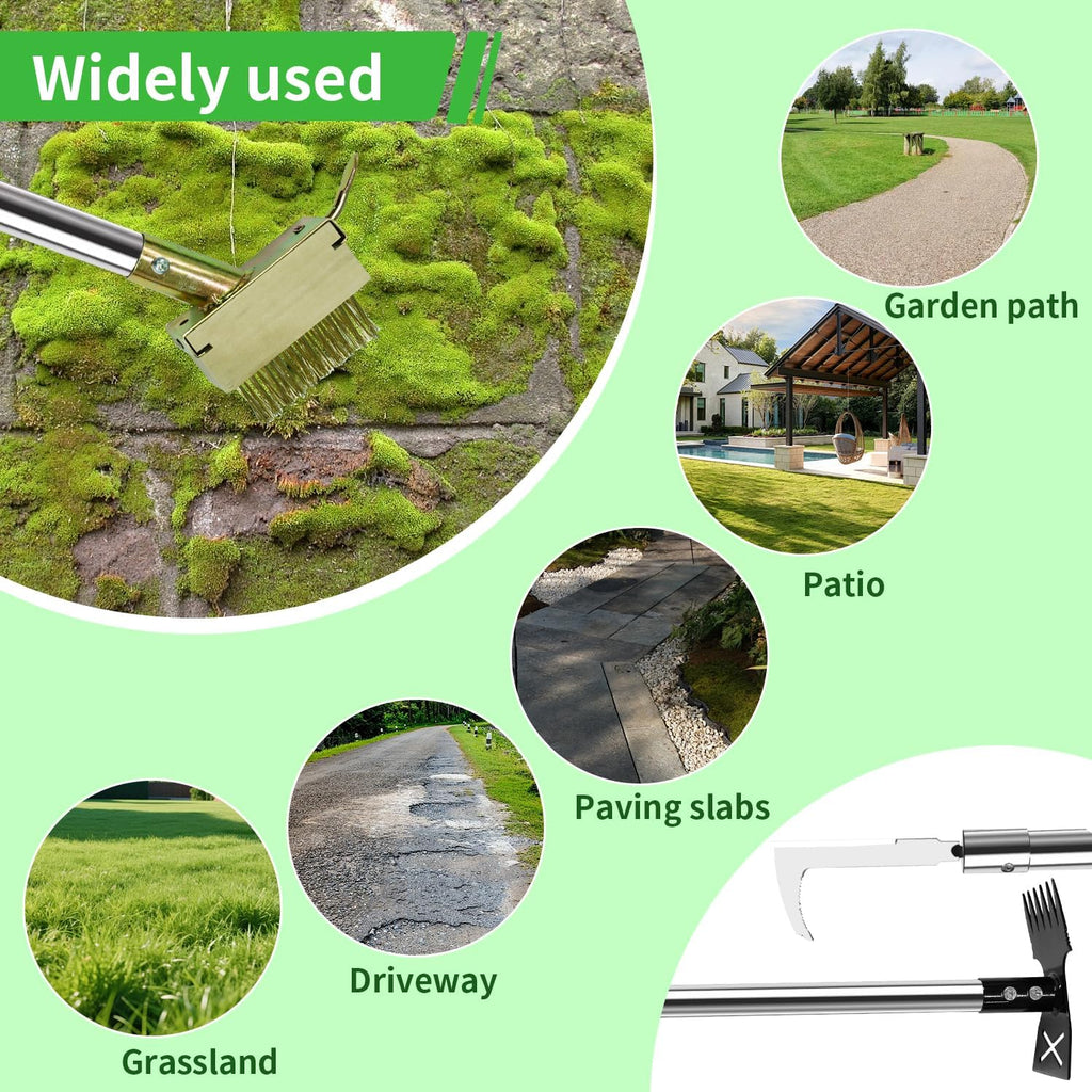 3-in-1 Weed Puller Tool, Crack Weeder Surface Brush & Hoe Adjustable 16-63" | 3-in-1 manual weed puller: crack weeder