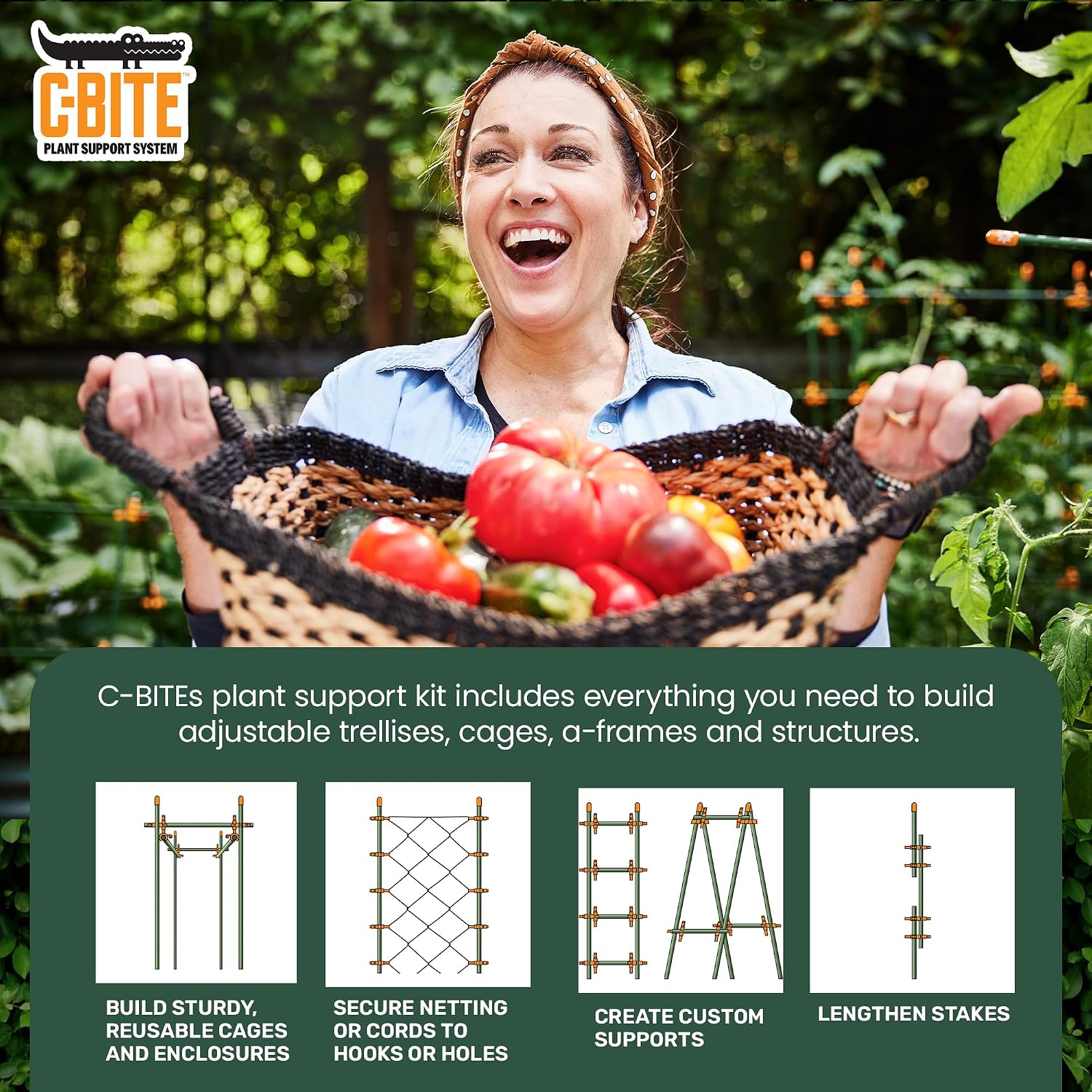 Plant Support Maker Kit – Custom DIY Trellis & Tomato Cage System, Modular Garden Stake Connectors for 7/16" Stakes