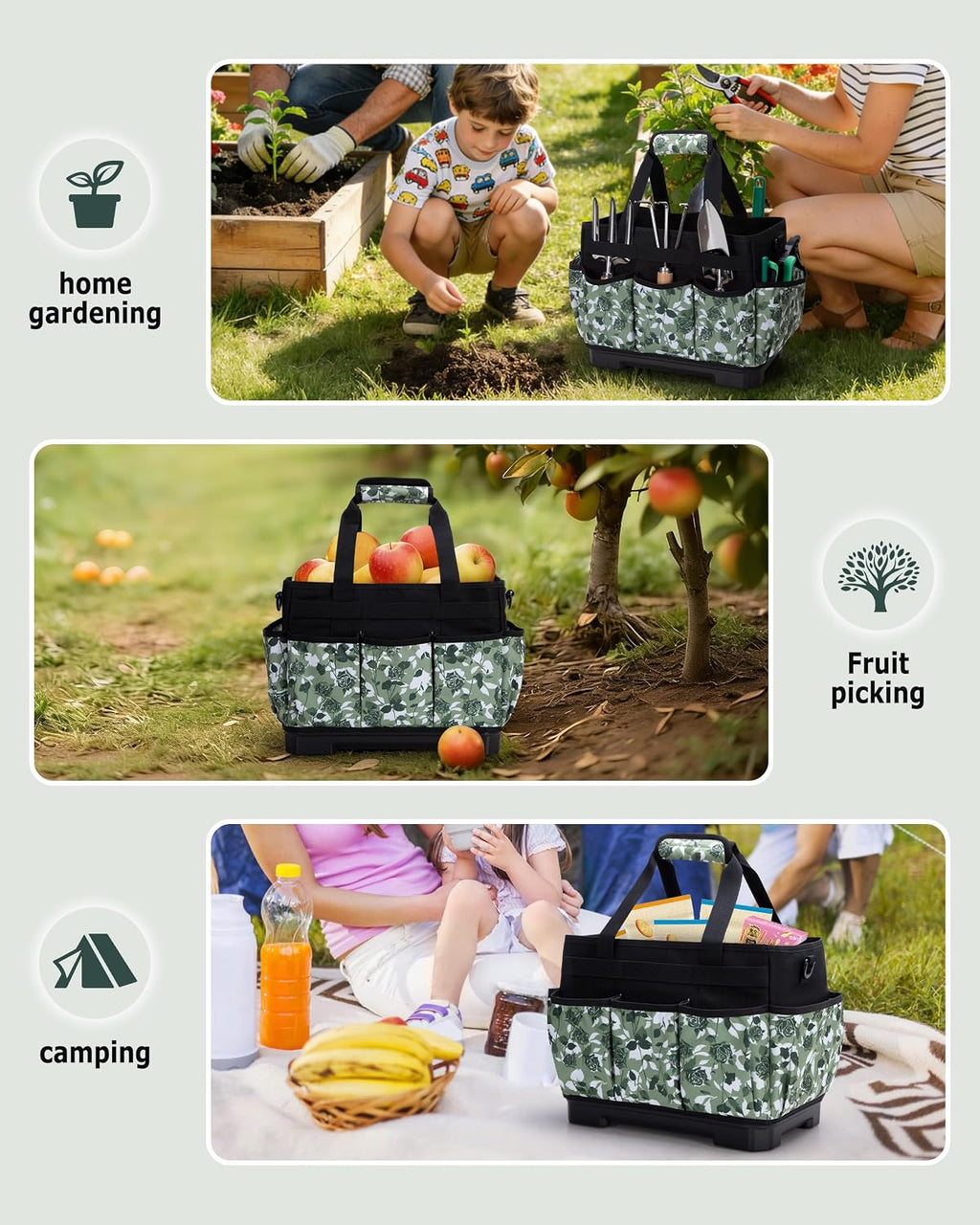 Marscamd Garden Tool Bag with Hard Bottom, Garden Tote with Shoulder Strap | Multiple Pockets, No Accessories Included