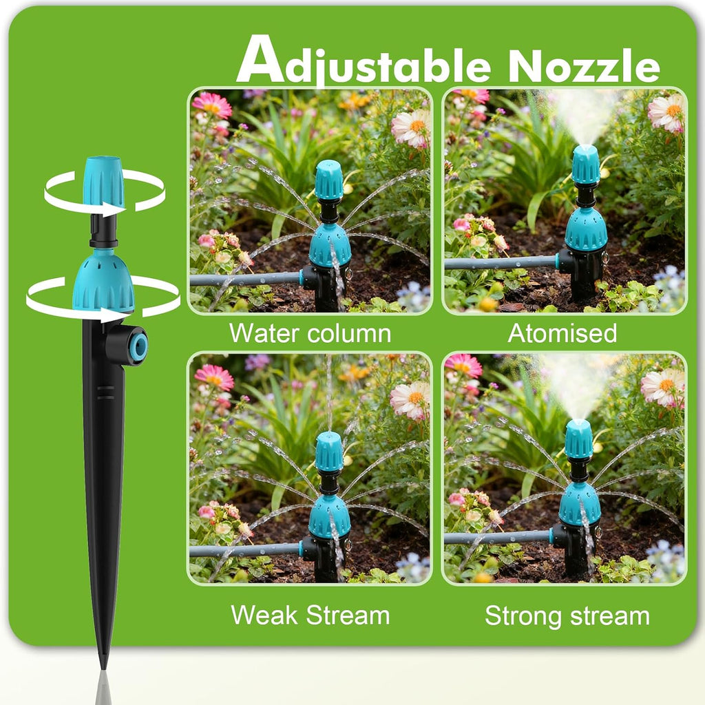 172FT Drip Irrigation System Kit with 2 Zone Water Timer for Garden | 1/2" High-Flow Mainline Auto Watering, 26pcs 360°