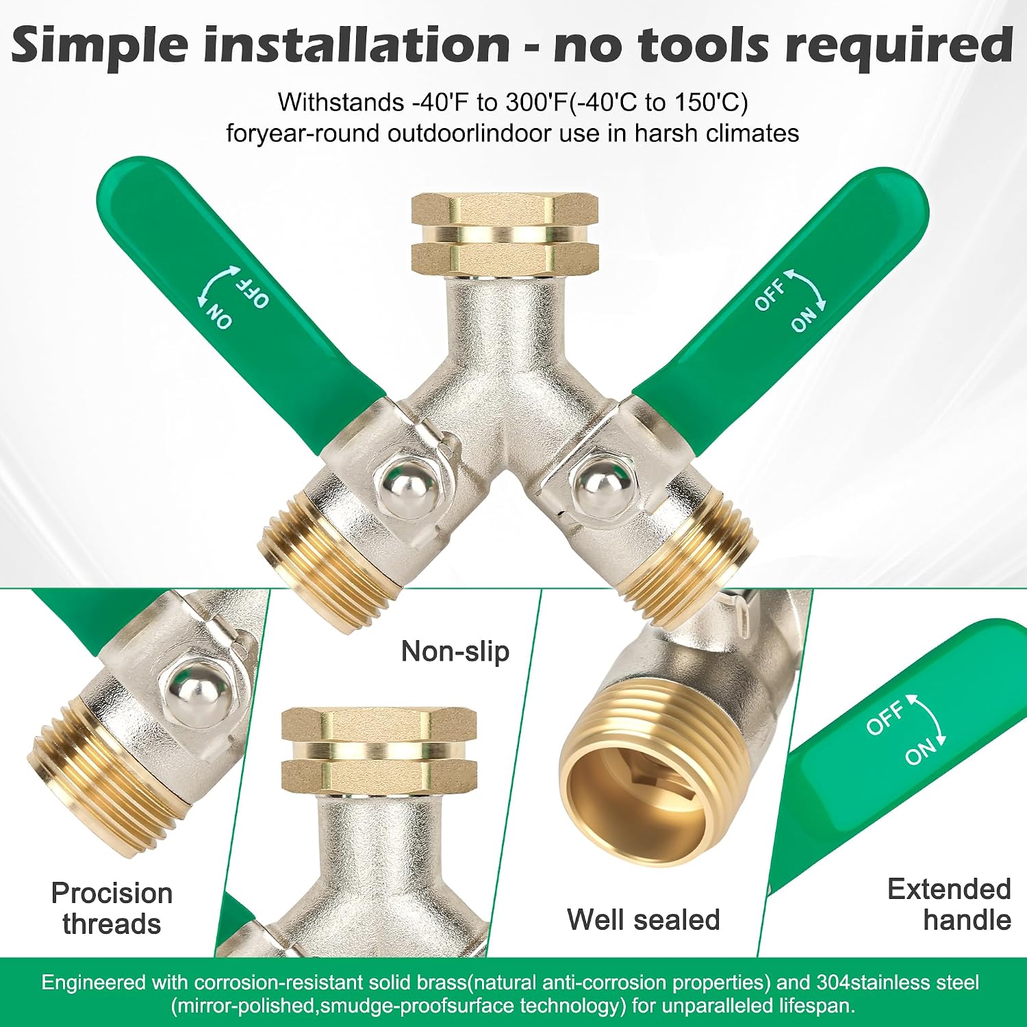 Love Is War 2 Way Y Garden Hose Splitter, 3/4" GHT Thread Brass Hose Connector, High Flow Outdoor Faucet Splitter for