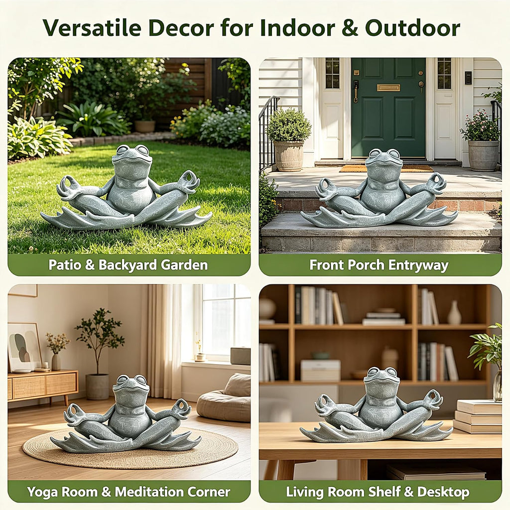 Teaeeno Meditating Yoga Frog Garden Statue, Zen Meditation Frog Figurine with Stone Finish, 13" Resin Outdoor Sculpture