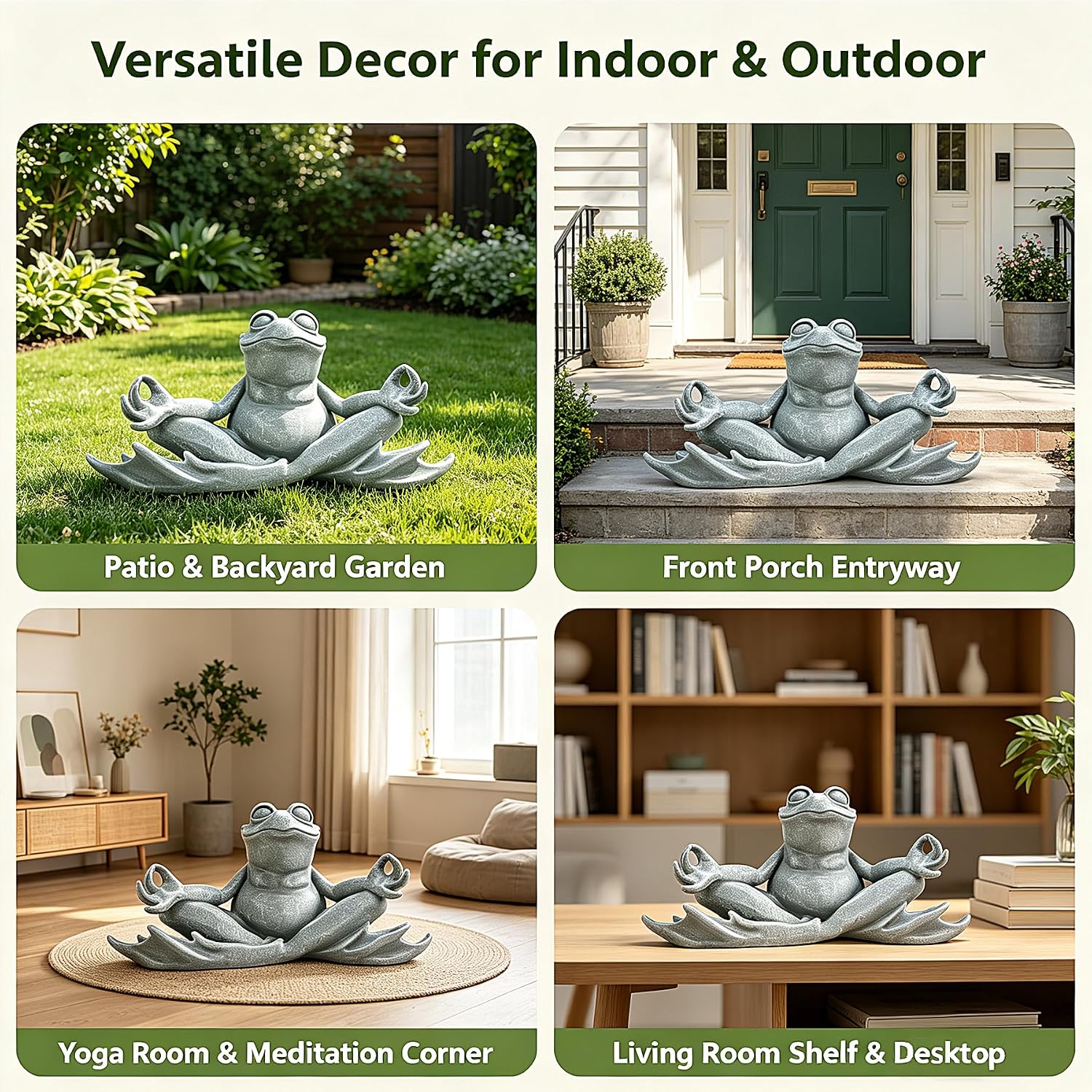 Teaeeno Meditating Yoga Frog Garden Statue, Zen Meditation Frog Figurine with Stone Finish, 13" Resin Outdoor Sculpture