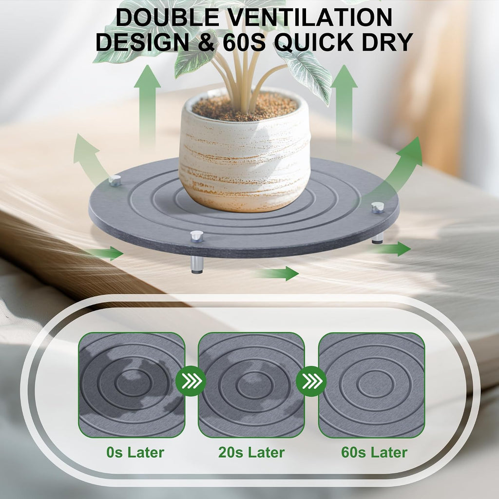 2Pcs 16 Inch Plant Saucers for Indoors, Instant Dry Diatomaceous Earth Plant Saucer, Plant Trays for Pots with