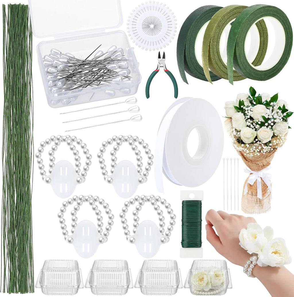 Hoemwarm Floral Tape and Boutonniere Kit, Corsage Wrist Bands Supplies