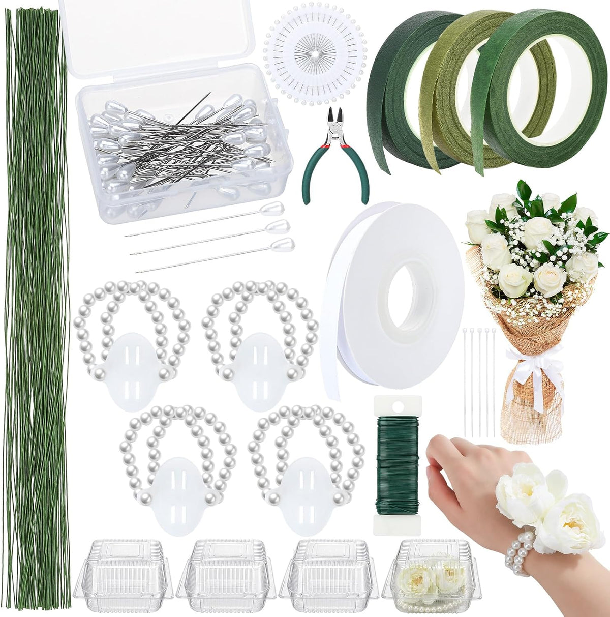 Hoemwarm Floral Tape and Boutonniere Kit, Corsage Wrist Bands Supplies