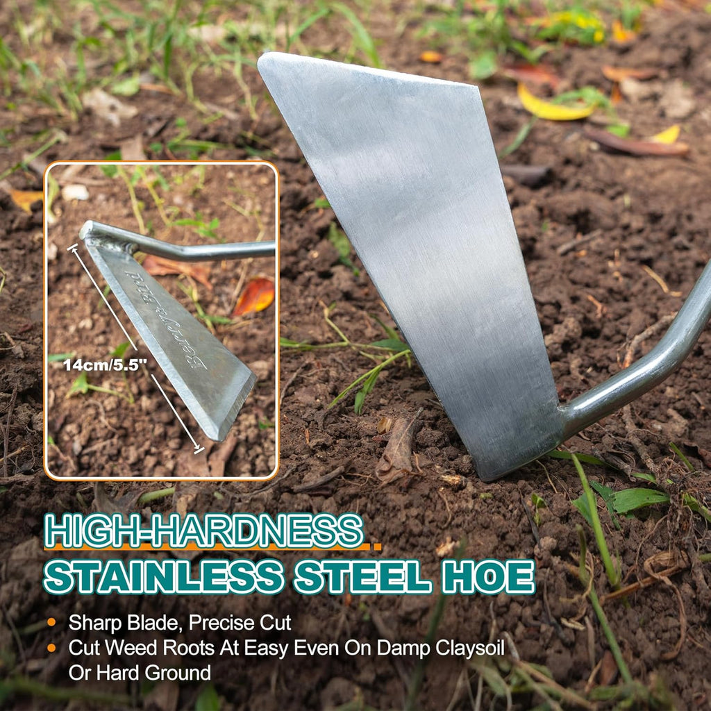 Berry&Bird Swoe Garden Hoe, 61.8'' Stainless Steel Long Handled 3 Edge Hoe with Wooden Hand, Mini Angled/Warren Hoe