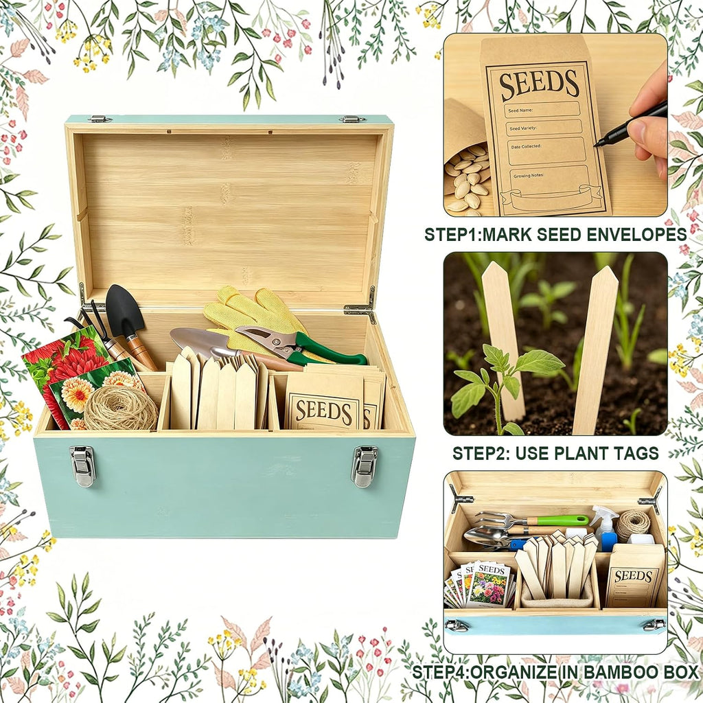 Bamboo Seed Storage Organizer Box with Lock