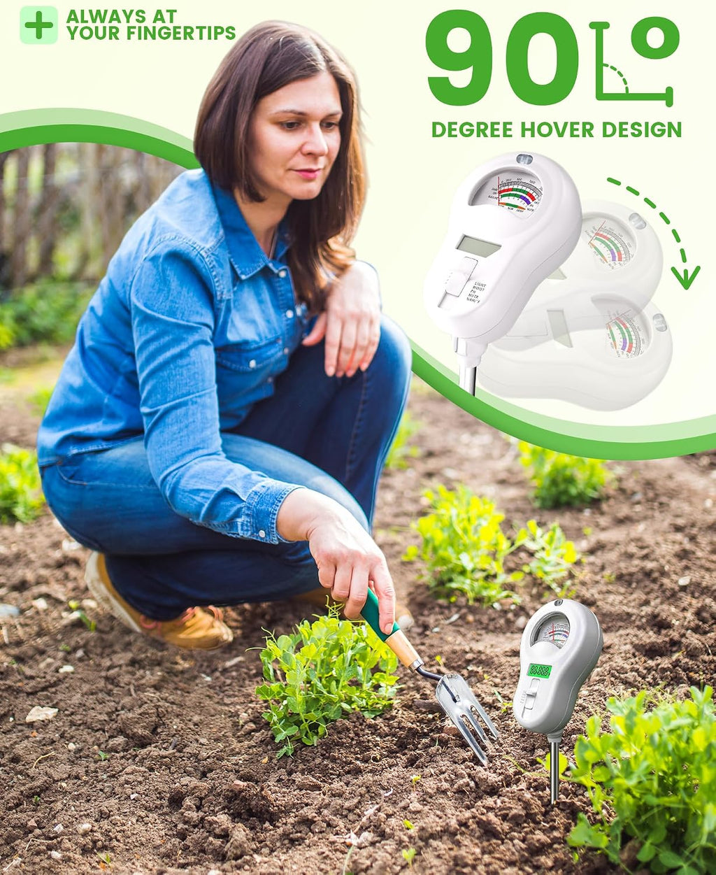 6-in-1 Soil Moisture Meter with 3 Probes, PH/Sunlight/Soil Moisture/Fertility with 3 Removable Probe, Digital Air