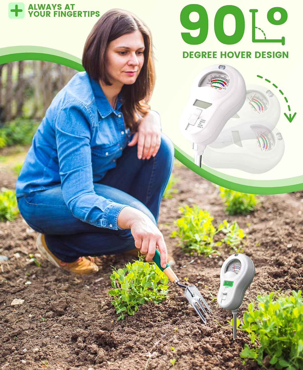 6-in-1 Soil Moisture Meter with 3 Probes, PH/Sunlight/Soil Moisture/Fertility with 3 Removable Probe, Digital Air