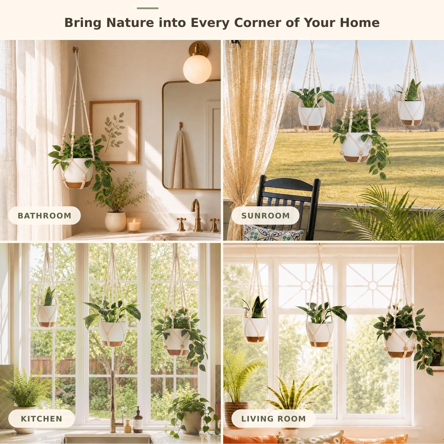 Bouqlife 3 Set Self Watering Hanging Planters for Indoor Plants | 7/6/5.5 Inch Pots with Macrame Plant Hangers