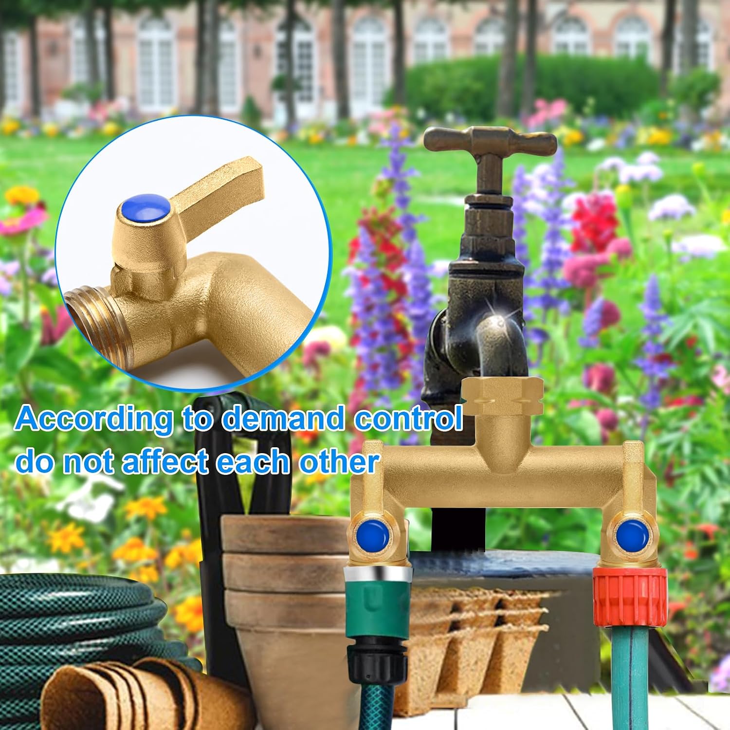 Brass Garden Hose Splitter, Garden Hose Splitter 2 Way Heavy Duty, Outdoor Hose Splitter, GHT 3/4 in. Female Inlet and