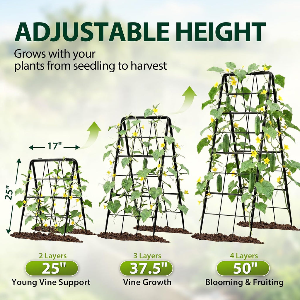 2 Pack 50" Tall A Frame Trellis for Climbing Plants Outdoor (50" X 17") – Heavy Duty Garden Adjustable Trellis, Metal