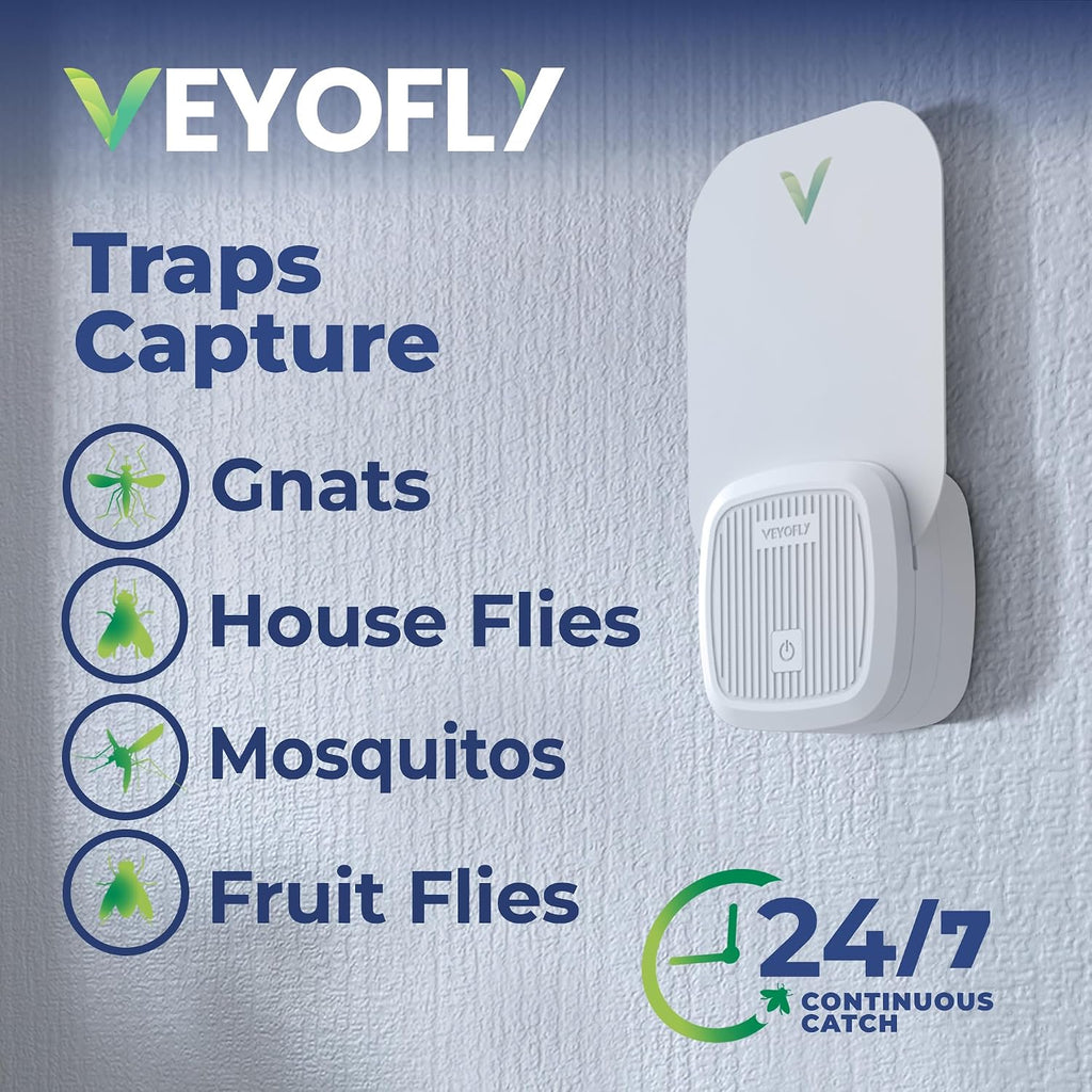 VEYOFLY Fruit Fly Traps Indoor Plug-in UV, Gnat Trap, 2 Device + 2 Refills | UV light attracts insects to glue cards