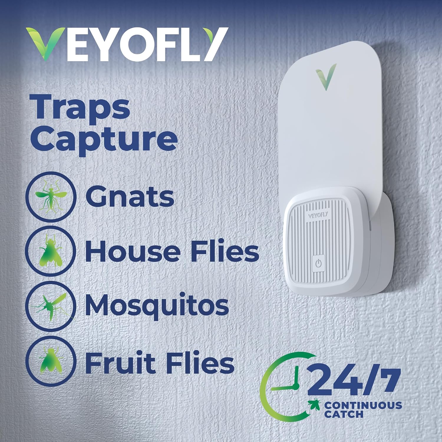 VEYOFLY Fruit Fly Traps Indoor Plug-in UV, Gnat Trap, 2 Device + 2 Refills | UV light attracts insects to glue cards