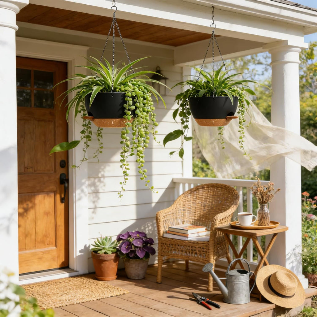 UOUZ 13 Inch 2 Pack Large Self Watering Hanging Planters for Indoor Outdoor Plants, Hanging Plant Pots with Removable