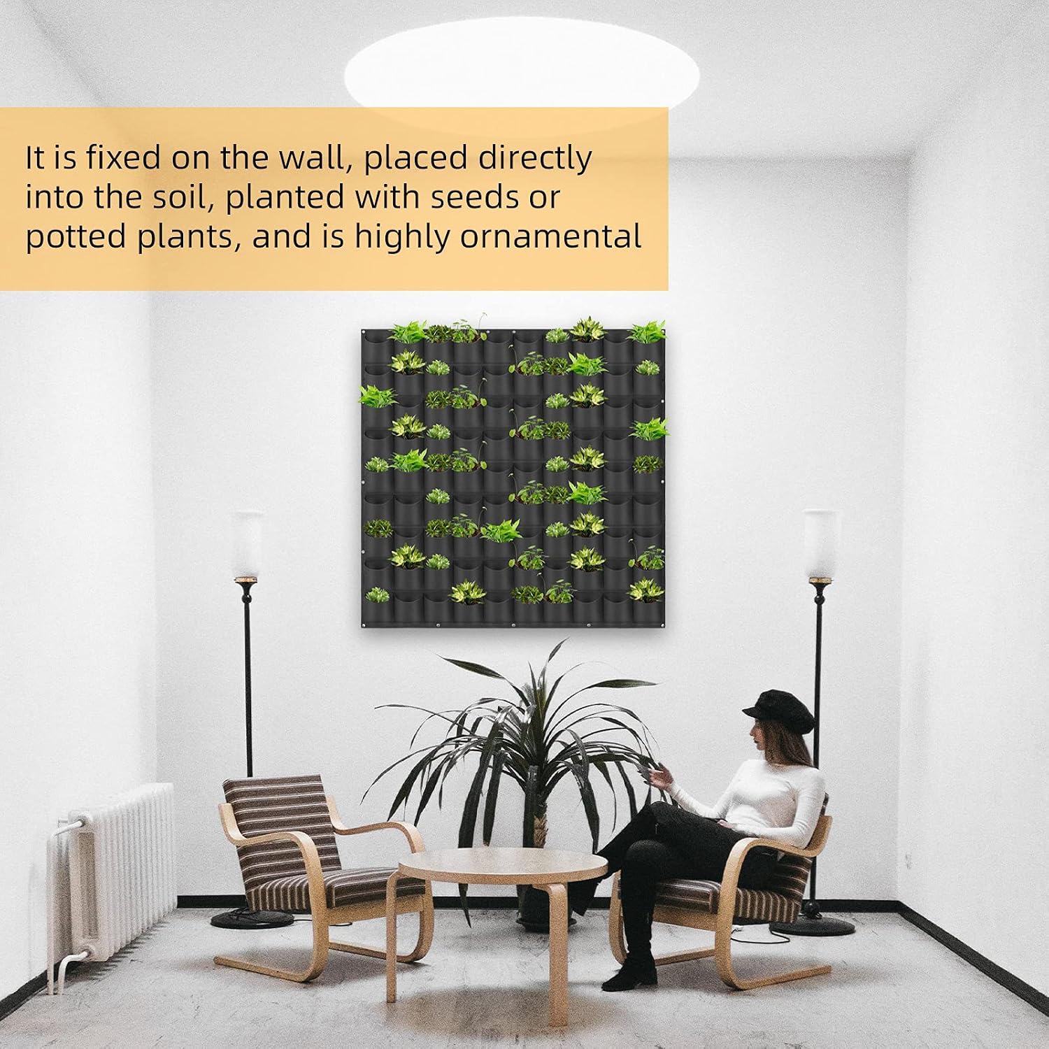 Hanging Planting Grow Bags, 90 Pockets Wall Planter Wall Mounted Grow Bag Outdoor Indoor Gardening Vertical Greening