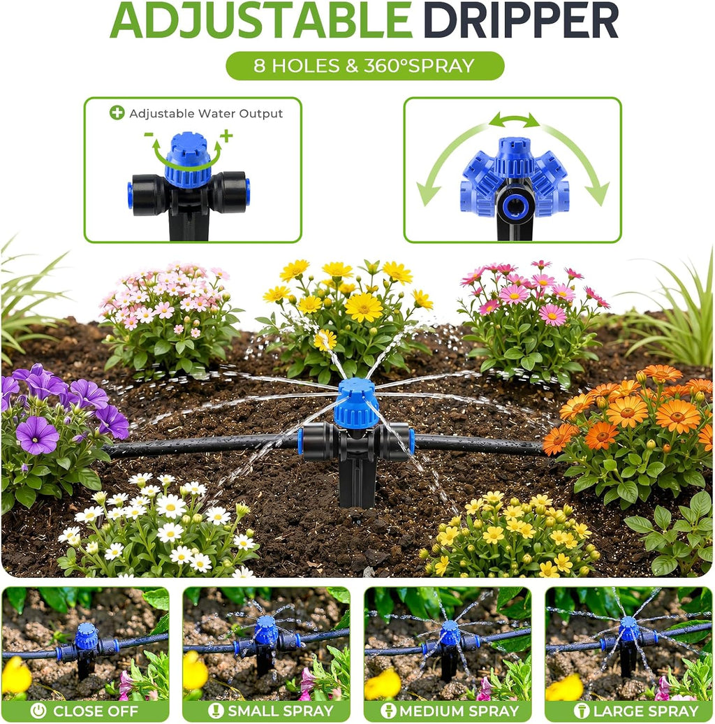 HIRALIY 100FT Automatic Drip Irrigation Kit with Timer | Automatic watering system with quick-connect design, 80FT 1/4"