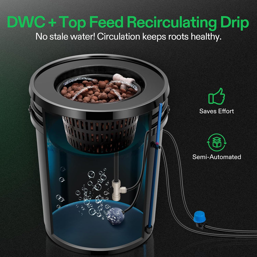 VIVOSUN DWC Hydroponics Grow System with Top Drip Kit 4 Buckets | 5-Gallon Deep Water Culture, Recirculating Drip