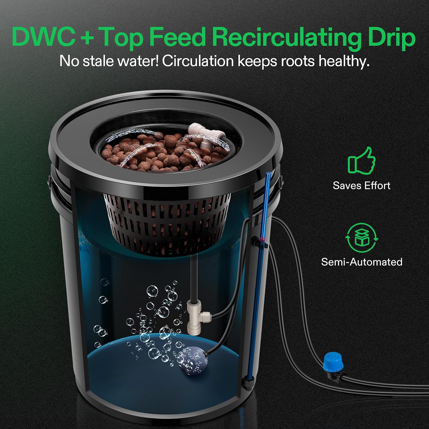 VIVOSUN DWC Hydroponics Grow System with Top Drip Kit 4 Buckets | 5-Gallon Deep Water Culture, Recirculating Drip