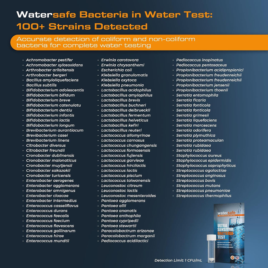 Watersafe® Bacteria Water Test Kit – USA-Made – Results as Fast as 6 Hours – Detects Coliform (Inc. E. coli) &