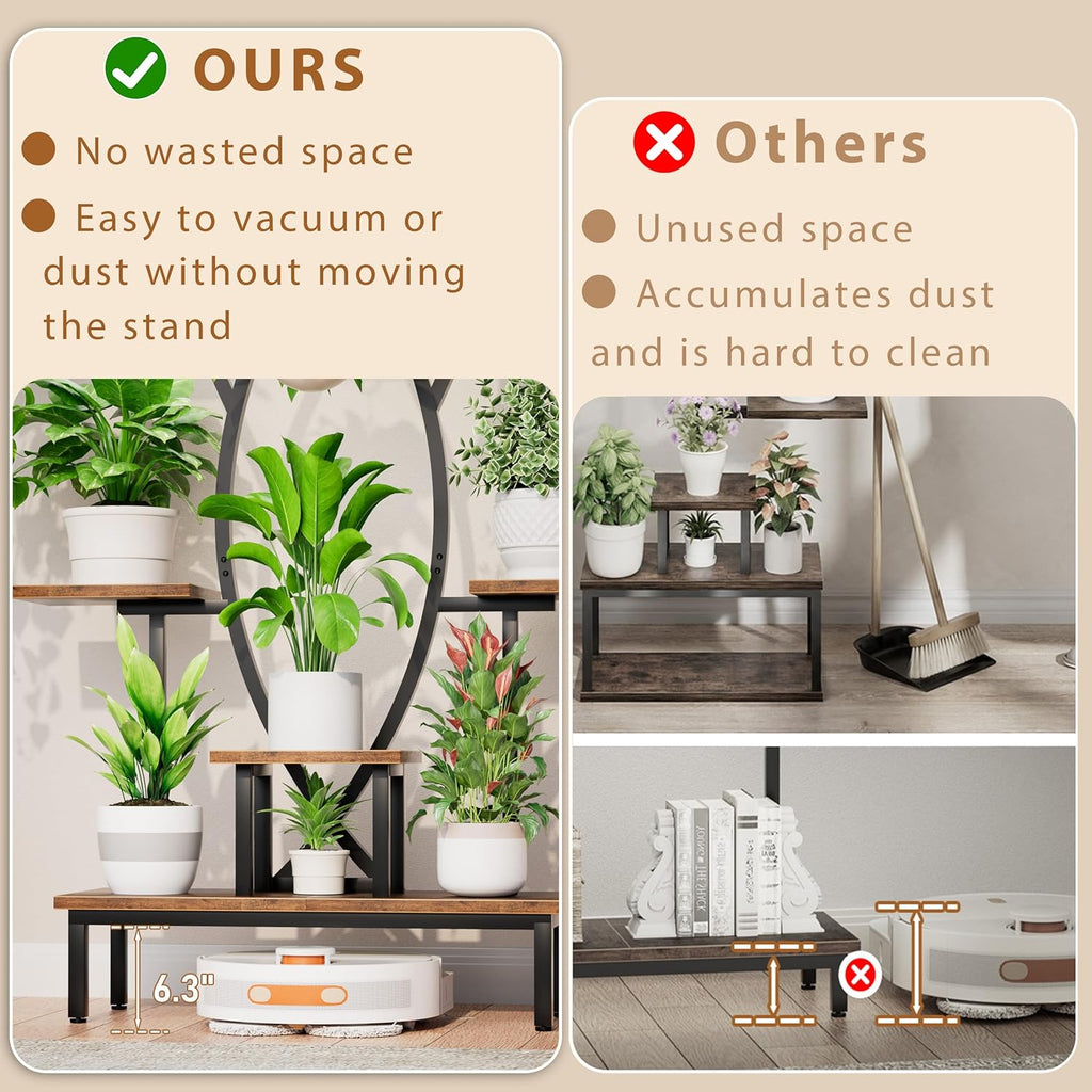 JUSTOGO Plant Stand Indoor with Grow Lights - 9 Tiered Tall Plant Shelf | 63" Corner Flower Holder for Multiple Plants
