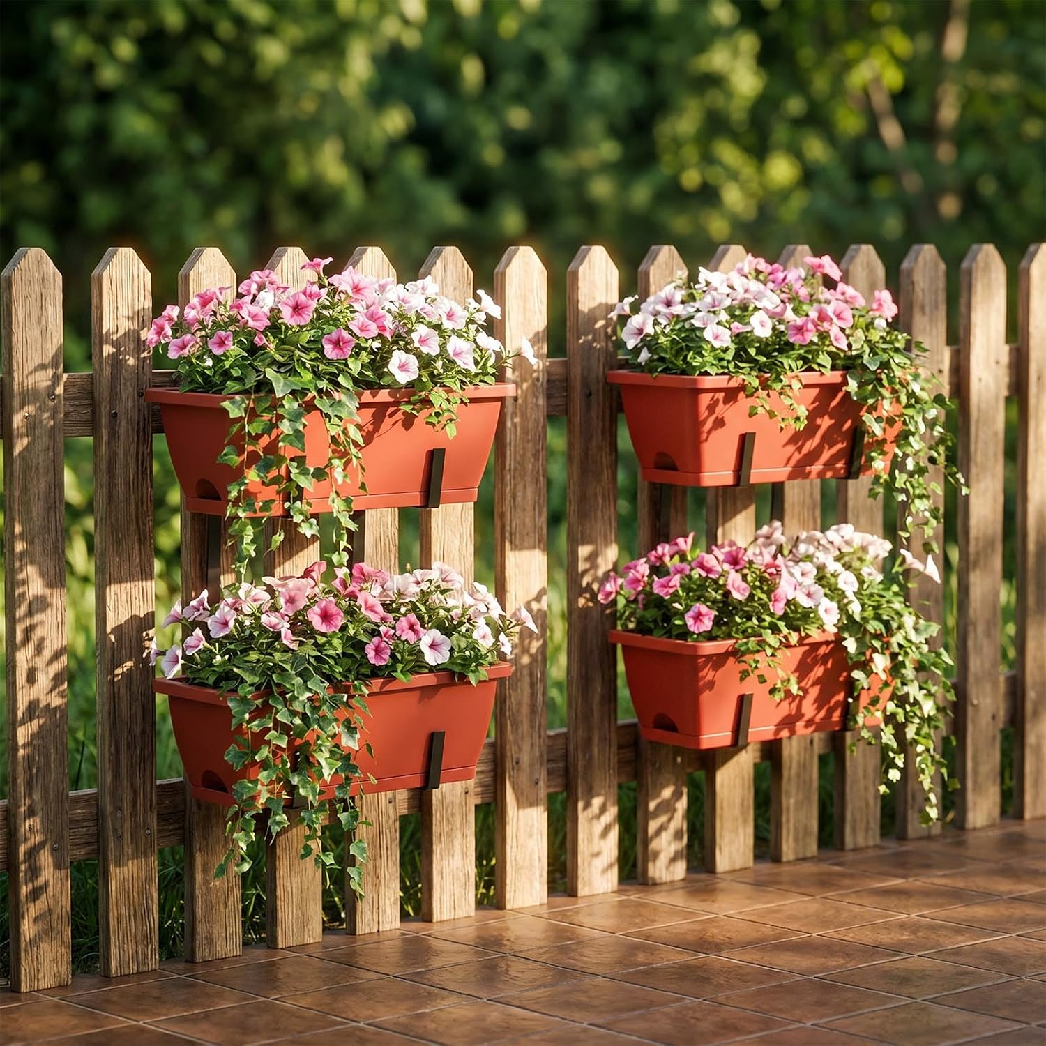 CADUKE Railing Planters Outdoor Balcony, 16.9" Hanging Flower Pots, Fence Planters for Deck Patio Garden with Drain