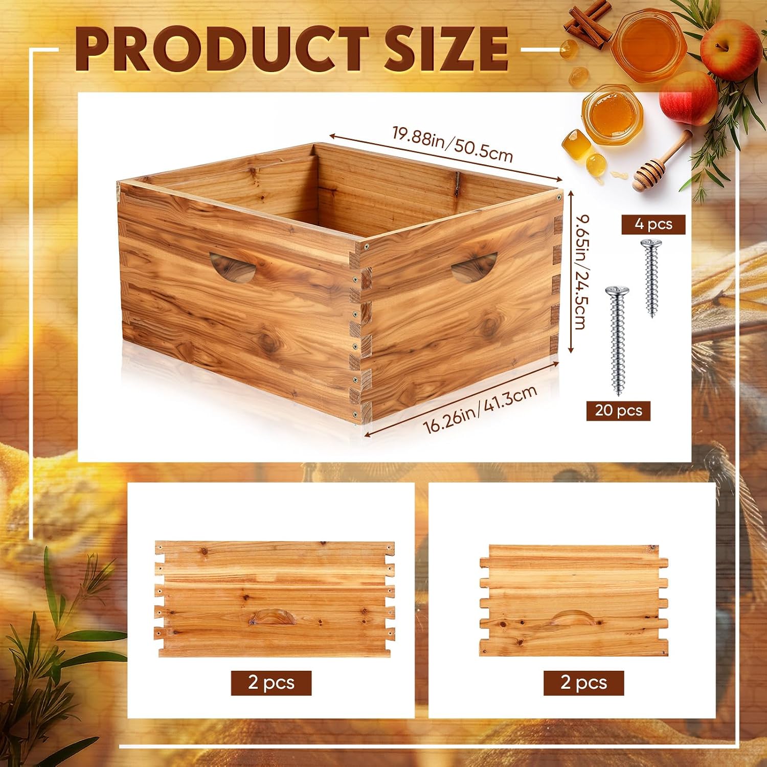 Colingmill 1 Pieces Deep Bee Box for 10 Frame Unassembled Hive Brood Box with Wax Coating,Beekeeping Brood Boxes with