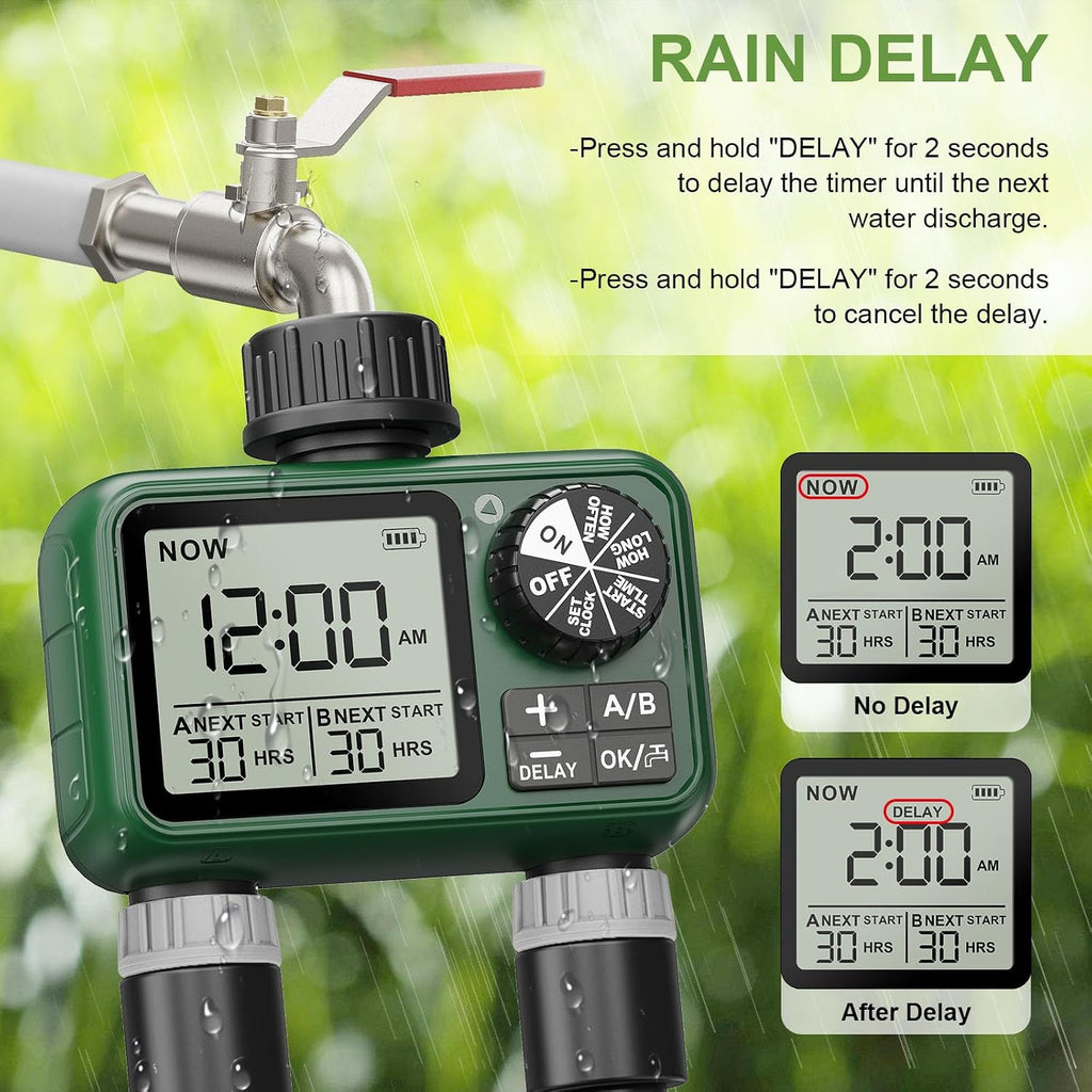 Water Timer for Outdoor Garden Hose, Sprinkler Timer for Garden | Faucet with Auto/Manual/Rain Delay Mode, Sprinkler