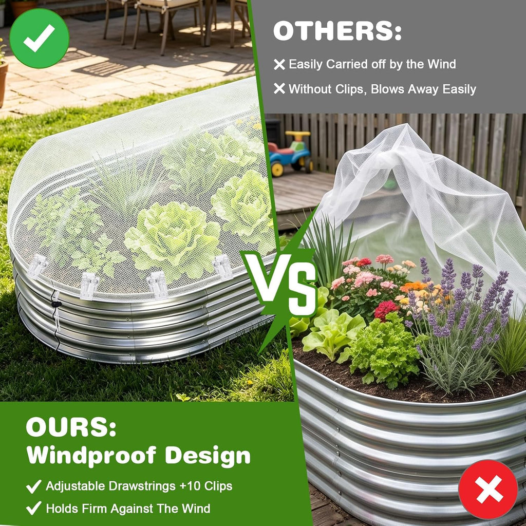 2 Pack Taller Garden Netting for 6x3FT Raised Beds with 10 Secured Clips | Ultra-Fine Mesh Plant Covers with