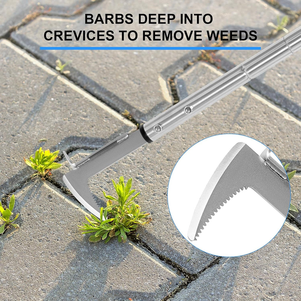 BARAYSTUS Crack Weeder, Stainless Steel Manual Crevice Weeding Tool, Long Handle Weed Grabber Remover, L-Shaped Manual