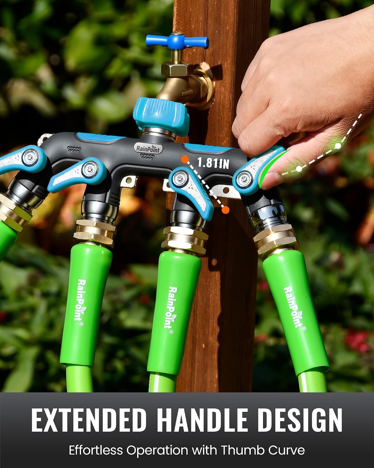 RAINPOINT 4 Way Garden Hose Splitter, 100% Metal Heavy Duty Water Hose Splitter with Individual Shut-Off Valves, 3/4"