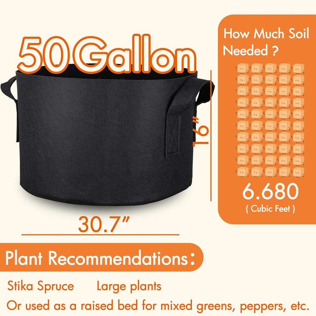 Gardzen 2-Pack 50 Gallon Grow Bags, Aeration Fabric Pots with Handles, Pot for Plants | Excellent Drainage &