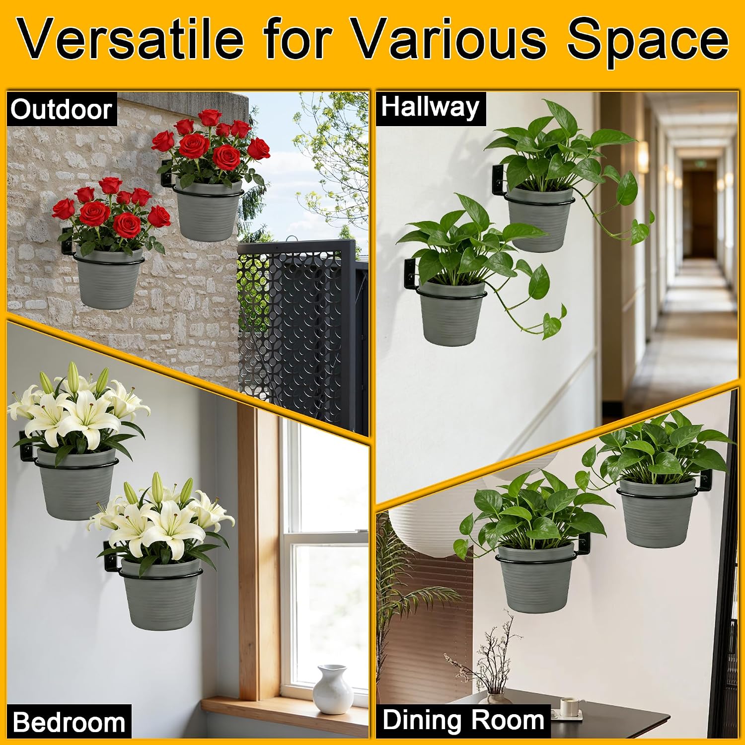 6 Pack 8 Inch Plant Pot Holder Ring,Metal Plant Holder Brackets Rings with 12 Screws & 12 Bolts, Potted Planter
