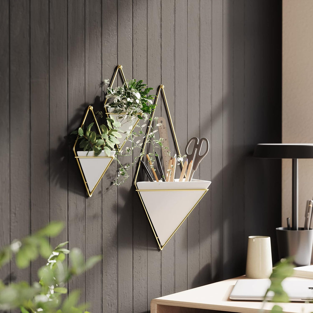 Umbra Trigg Hanging Planter for Small Plants, Set of 2, Small, White/Brass