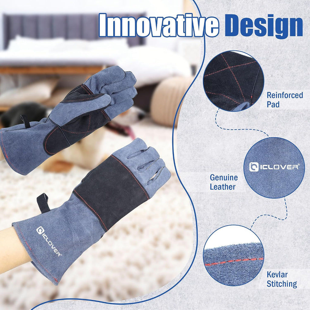 IC ICLOVER Animal Handling Gloves, Snake Bite Proof Gloves, Double Leather | Cat, Dog Training, Bird, Falconry, Snake