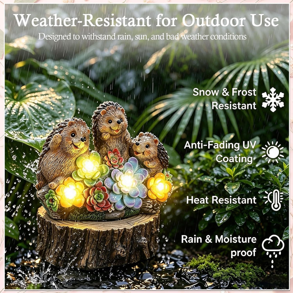 Hedgehog Solar Garden Statues with Succulent Animal Figurines | Resin Hedgehog Decor Outdoor Statues, Ideal decoration